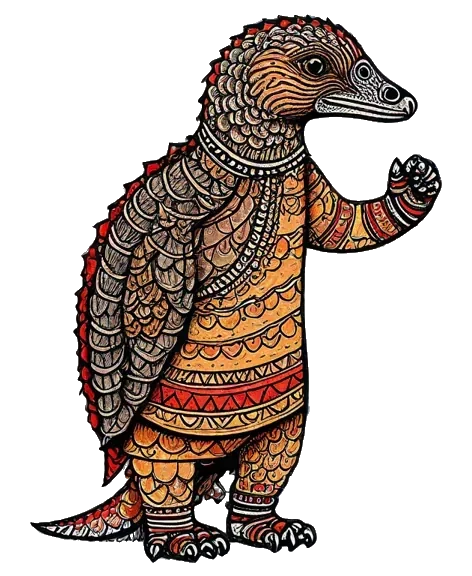 The pangolin scribe standing, one hand raised