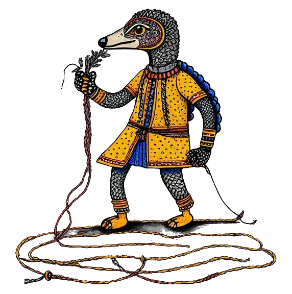 Crypto Casino Shiksha: The pangolin scribe holding one end of a long cord, its loops lying at its feet The pangolin scribe holding one end of a long cord, its loops lying at its feet
