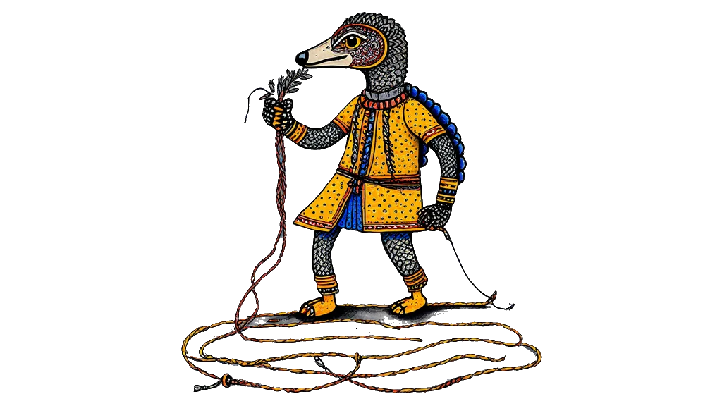 Crypto Casino Shiksha: The pangolin scribe holding one end of a long cord, its loops lying at its feet The pangolin scribe holding one end of a long cord, its loops lying at its feet