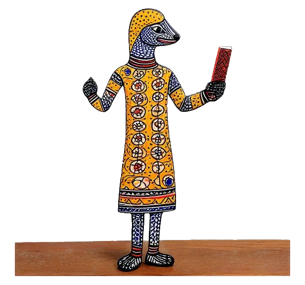 Crypto Casino Shiksha: The pangolin scribe holding up a flat patterned tablet in one hand The pangolin scribe holding up a flat patterned tablet in one hand